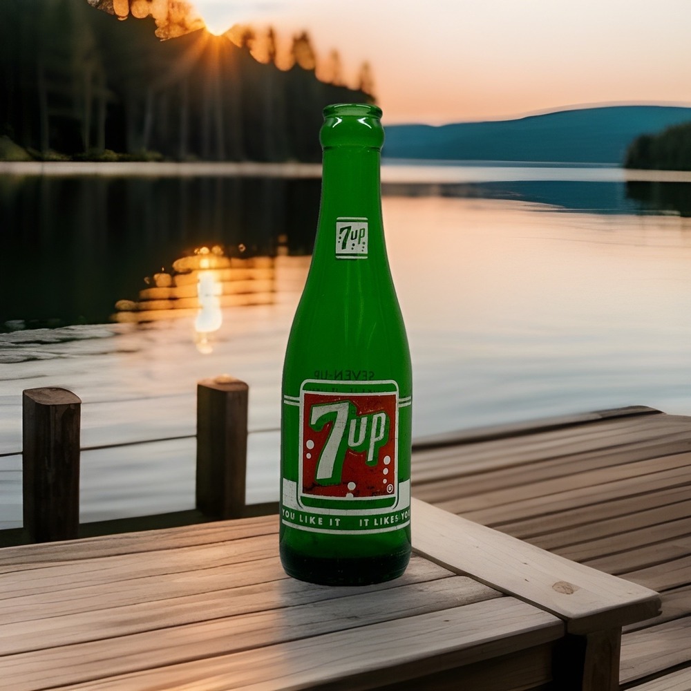 7oz Vintage 7up Bottling Co Waterloo, Iowa Green bottle -‎ Fresh Up With 7up